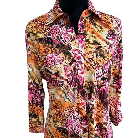 Peck & Peck Multicolor Abstract Rolltab Sleeve Button Shirt Medium - Picture 1 of 6